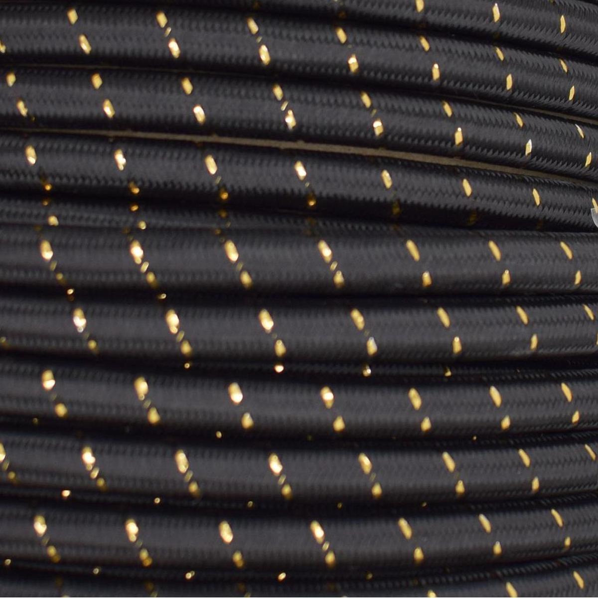 01028 Round Braided Flex 3 core 0.75mm Black with Gold Fleck, mtr