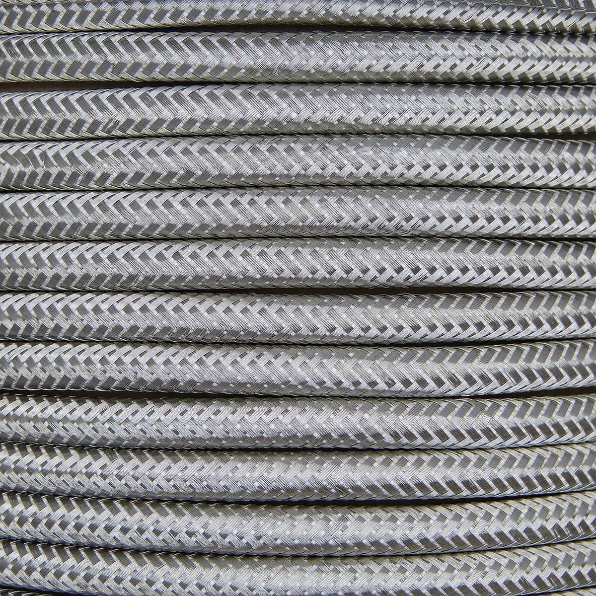 01016 Round Metal Braided Flex 3 core 0.5mm Silver, mtr