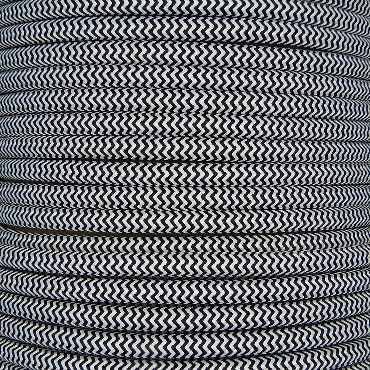 01009 Round Braided Flex 3 core 0.75mm Black/White Zig Zag, mtr