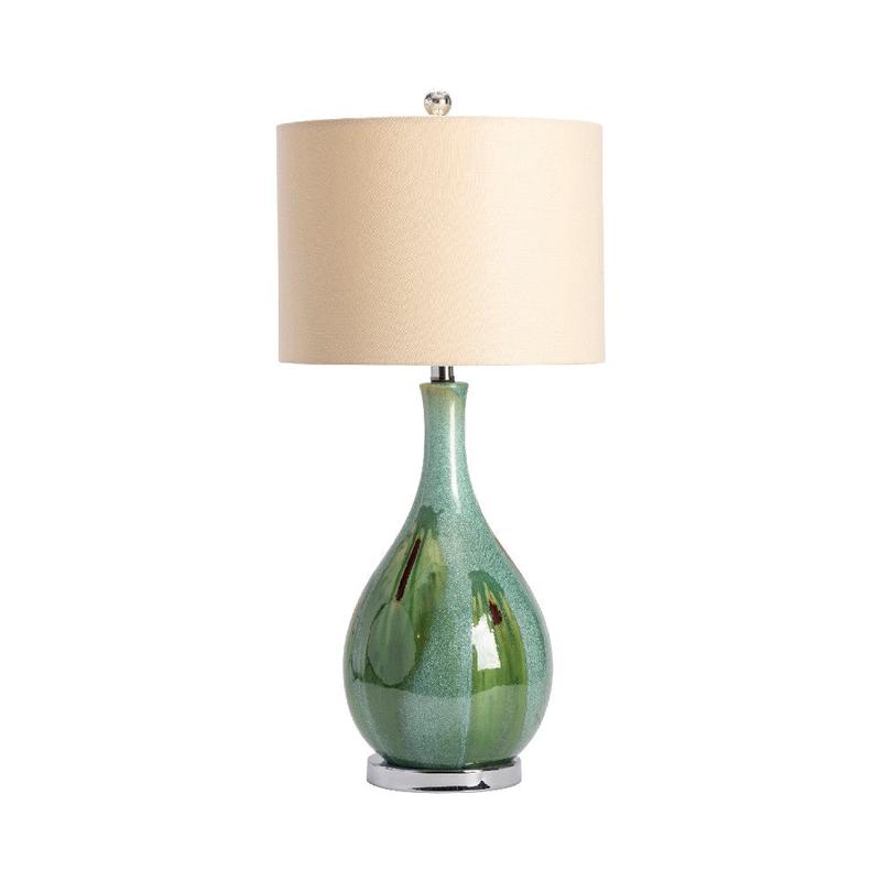 Zivy Table Lamp | 30" | Beige Drum Shade | Glazed Green Ceramic Base