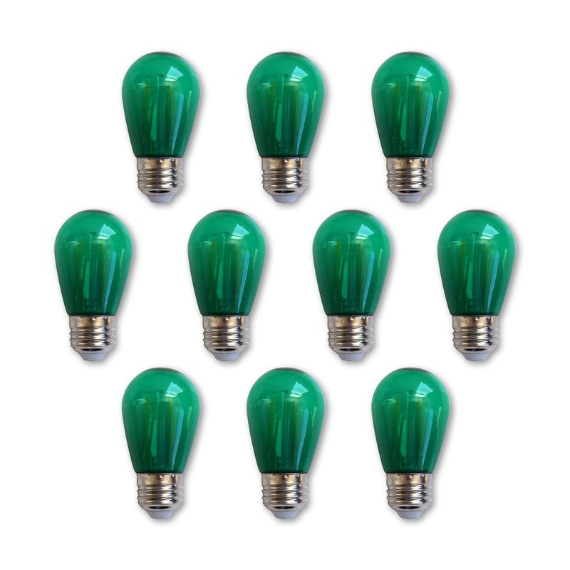 10-PACK Green LED Filament S14 Shatterproof Energy Saving Color Light Bulb, Dimmable, 2W,  E26 Medium Base