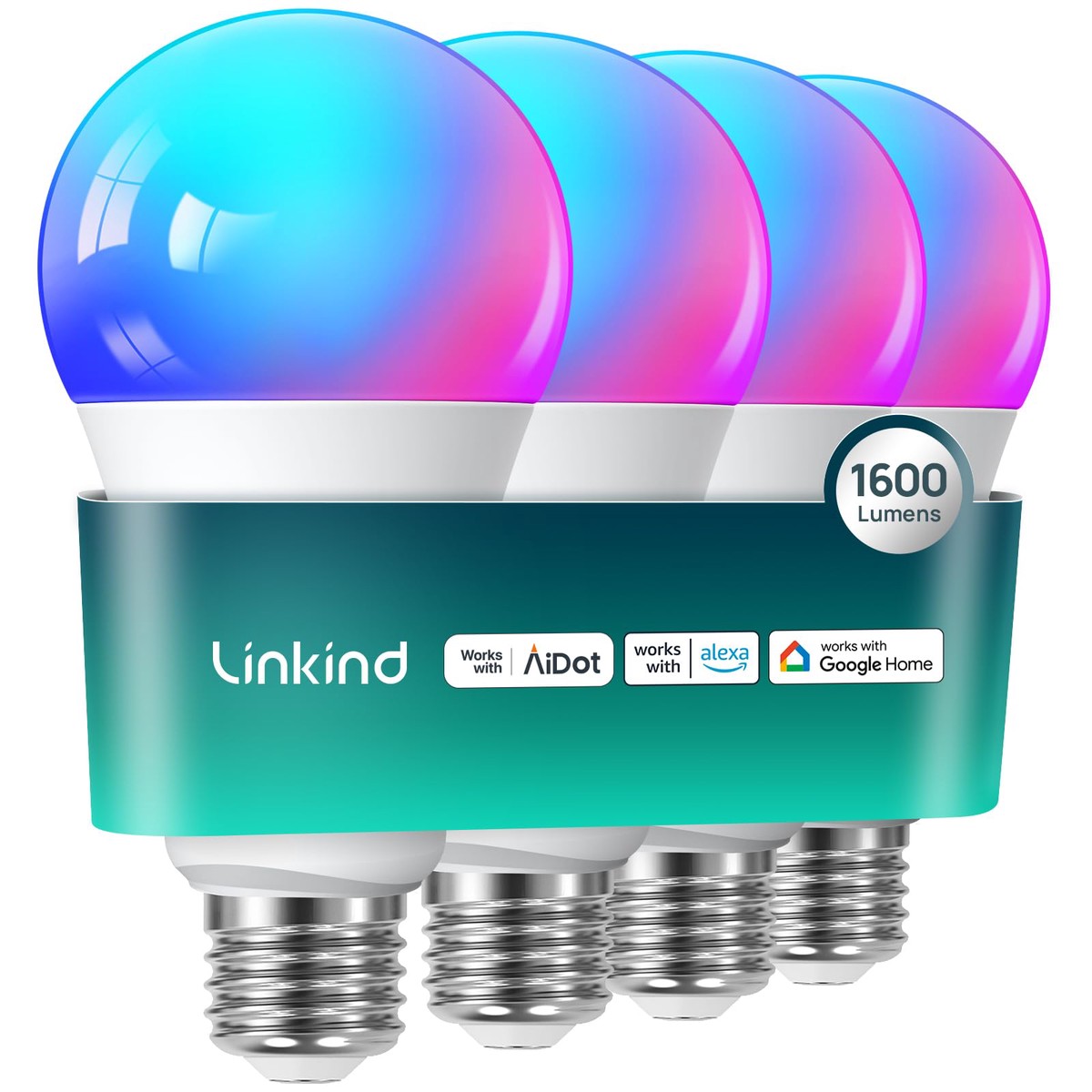 Linkind Smart Light Bulbs, 100W Equivalent RGBTW Color Changing, Music Sync, 14W LED, 4 Pack, Works with Alexa & Google Home