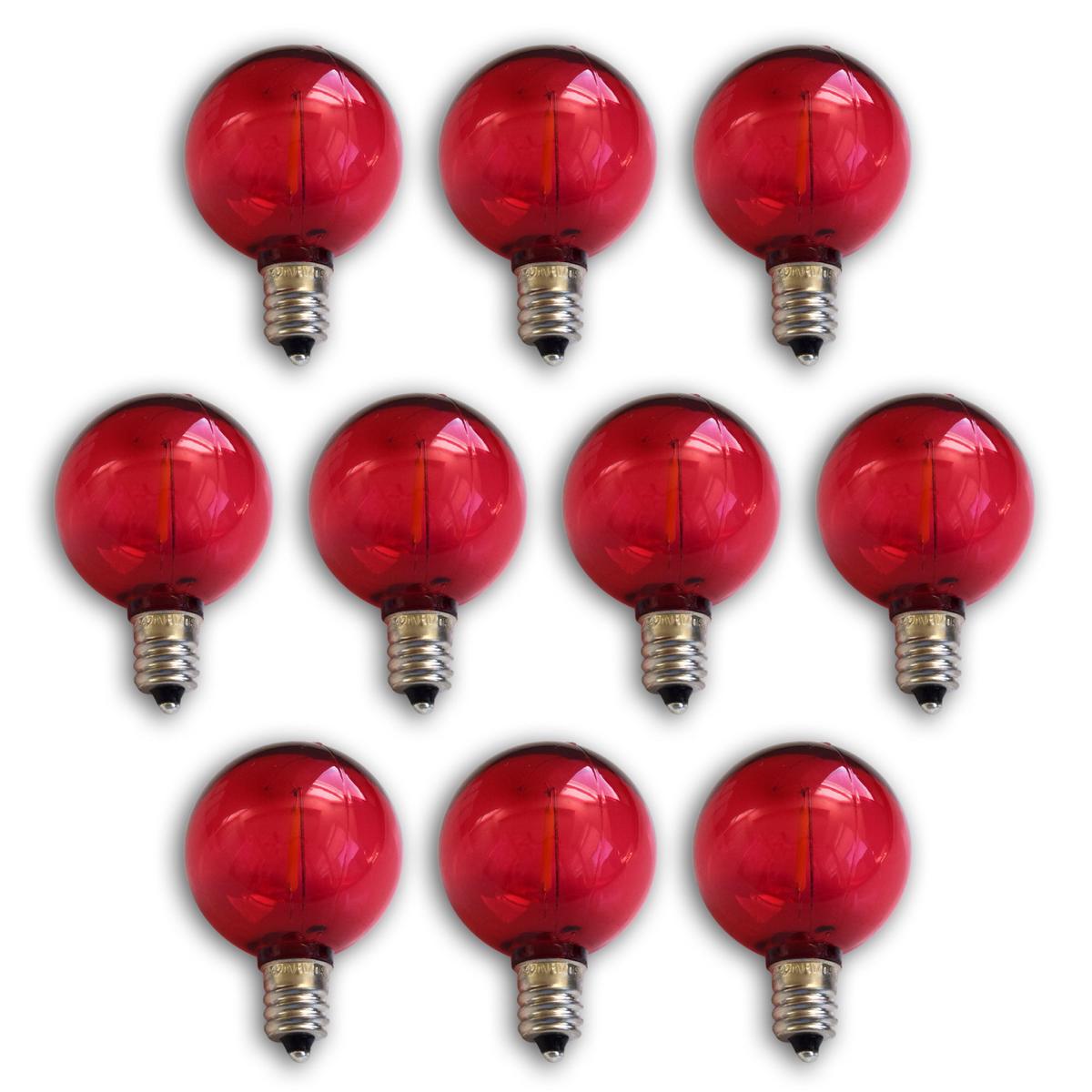 10-PACK Red LED Filament G40 Globe Shatterproof Energy Saving Color Light Bulb, Dimmable, 1W, E12 Candelabra Base