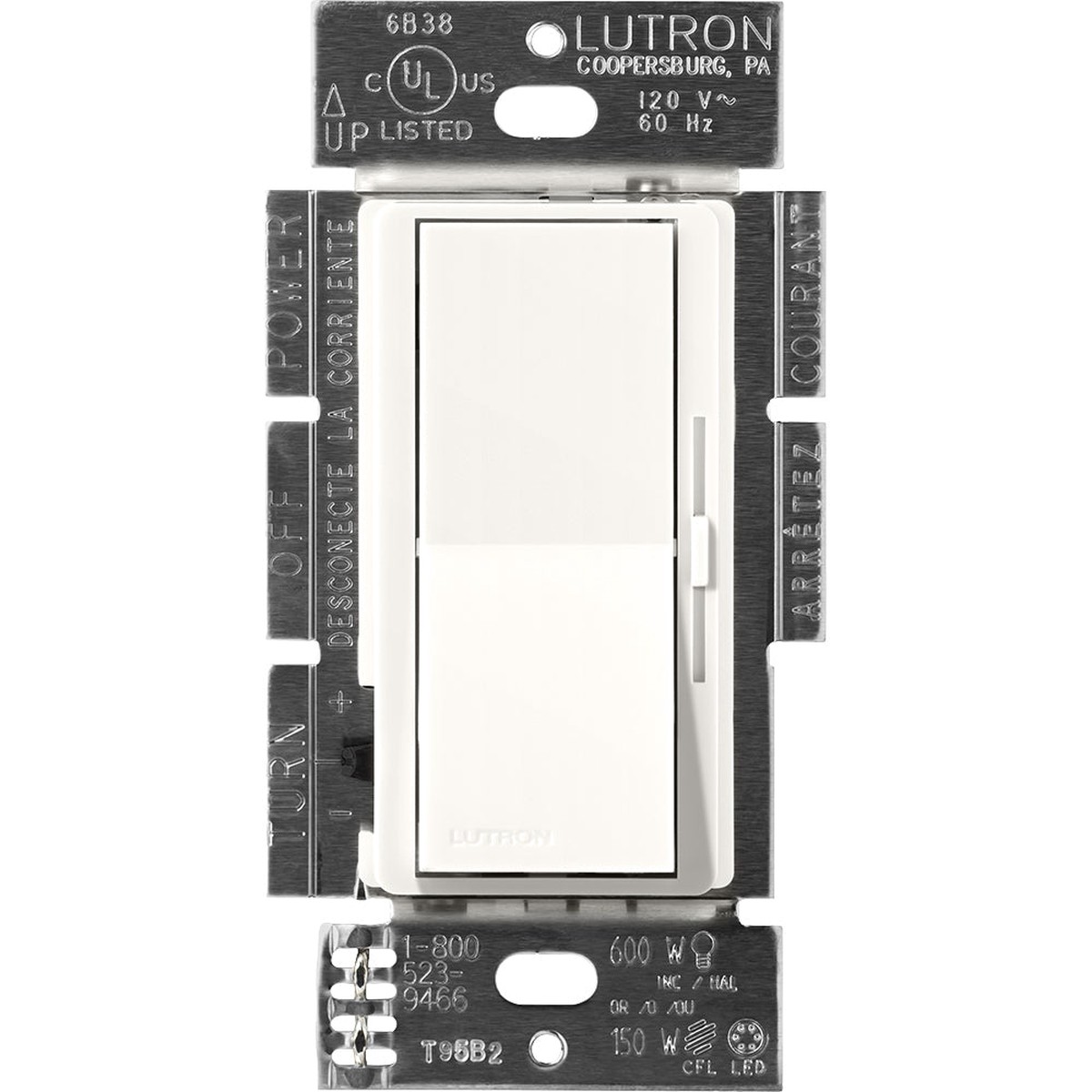 Lutron Diva 0-10V Dimmer, 30mA, Single-Pole, 120V, Brilliant White, DVSCTV-BW