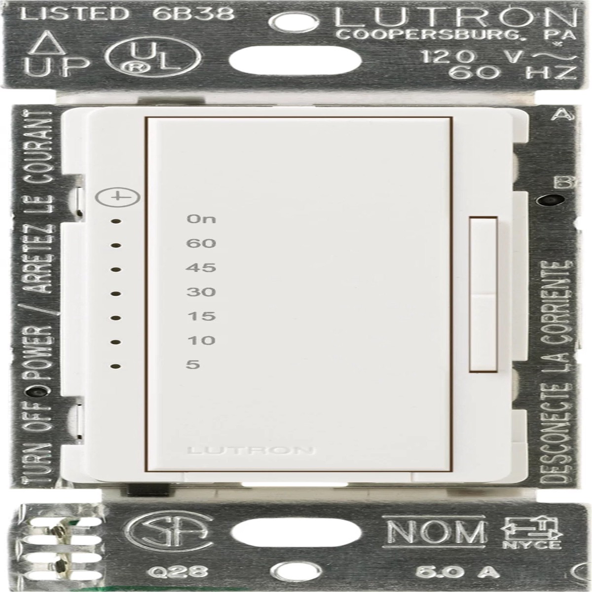 Lutron Maestro Countdown Timer, 5A, Multi-location, Neutral Required, Snow, MA-T51MN-SW