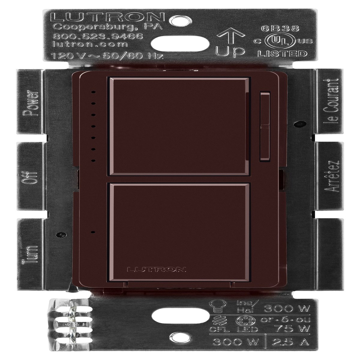 Lutron Maestro LED+ Dual Dimmer/Switch, 75W, Dimmable, Bronze, MACL-L3S25-BR