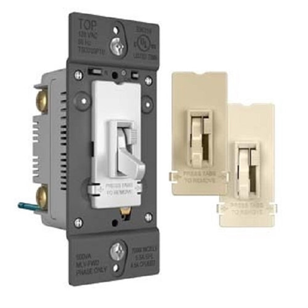 Wattstopper TradeMaster Tru-Universal Single Pole/3-Way Toggle Slide Dimmer, 450W, Preset, Tri-Color, TSD703PTUTC