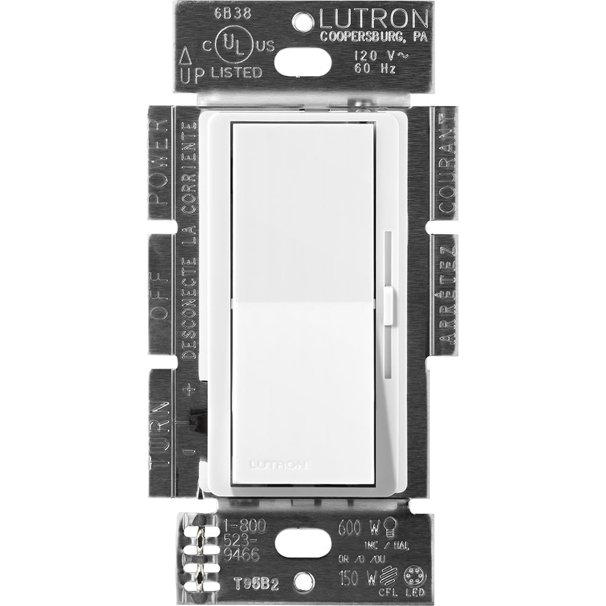 Lutron Diva 0-10V Dimmer, 30mA, Single-Pole, 0-10V Control, Snow, DVSCTV-SW