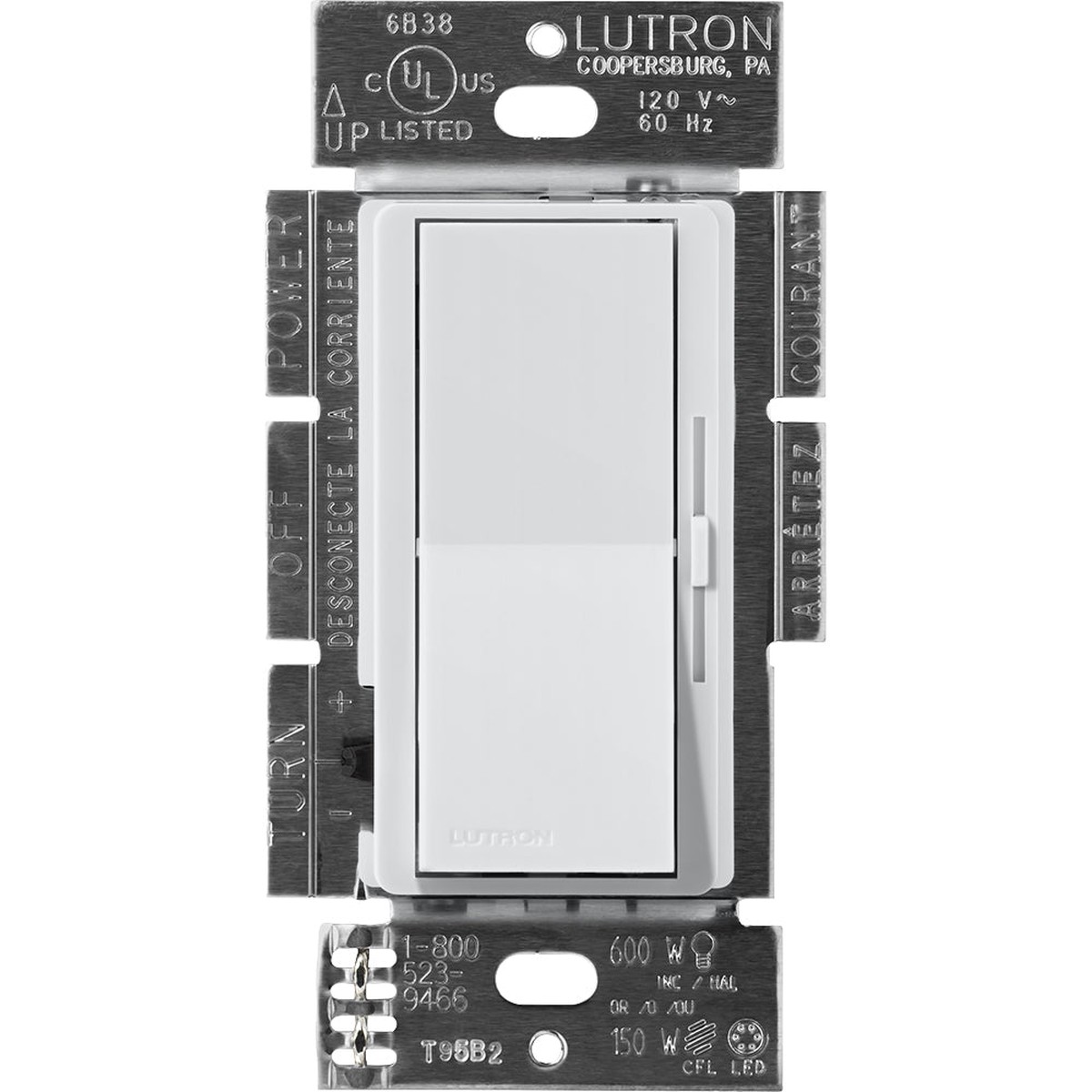 Lutron Diva Dimmer, 277V, 6A, 3-way/Single-pole, LED/Fluorescent, Mist, DVSCF-103P-277MI