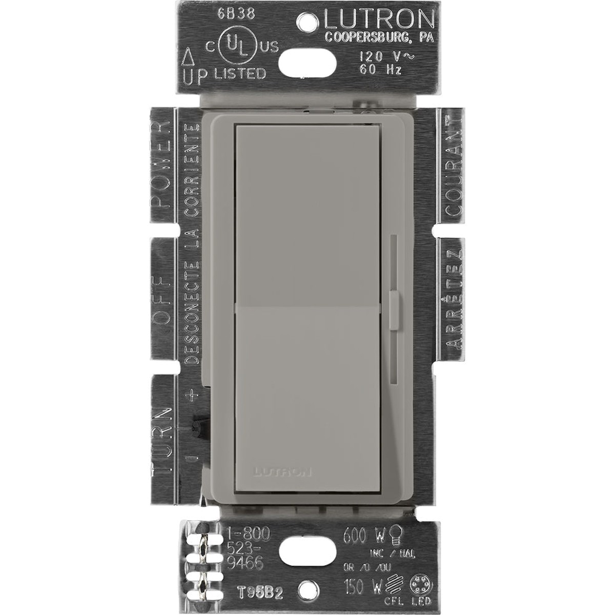 Lutron Diva Dimmer, 450W, 3-Way, Magnetic Low-Voltage, 120V, Cobblestone, DVSCLV-603P-CS