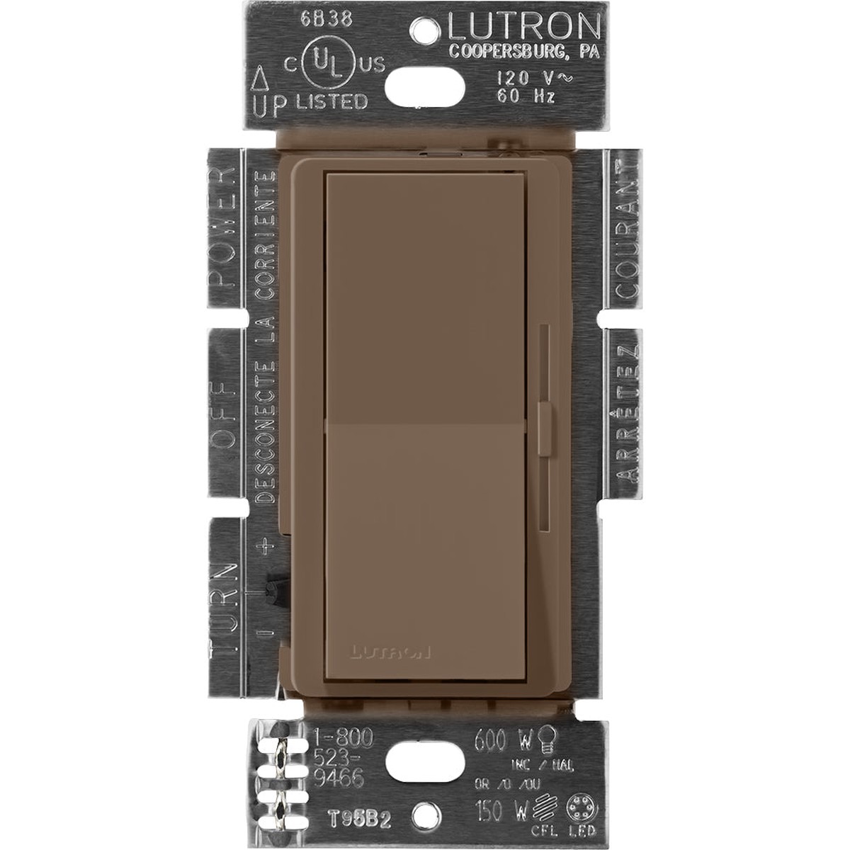 Lutron Diva Dimmer, 450W, 3-Way, Magnetic Low-Voltage, 120V, Espresso, DVSCLV-603P-EP