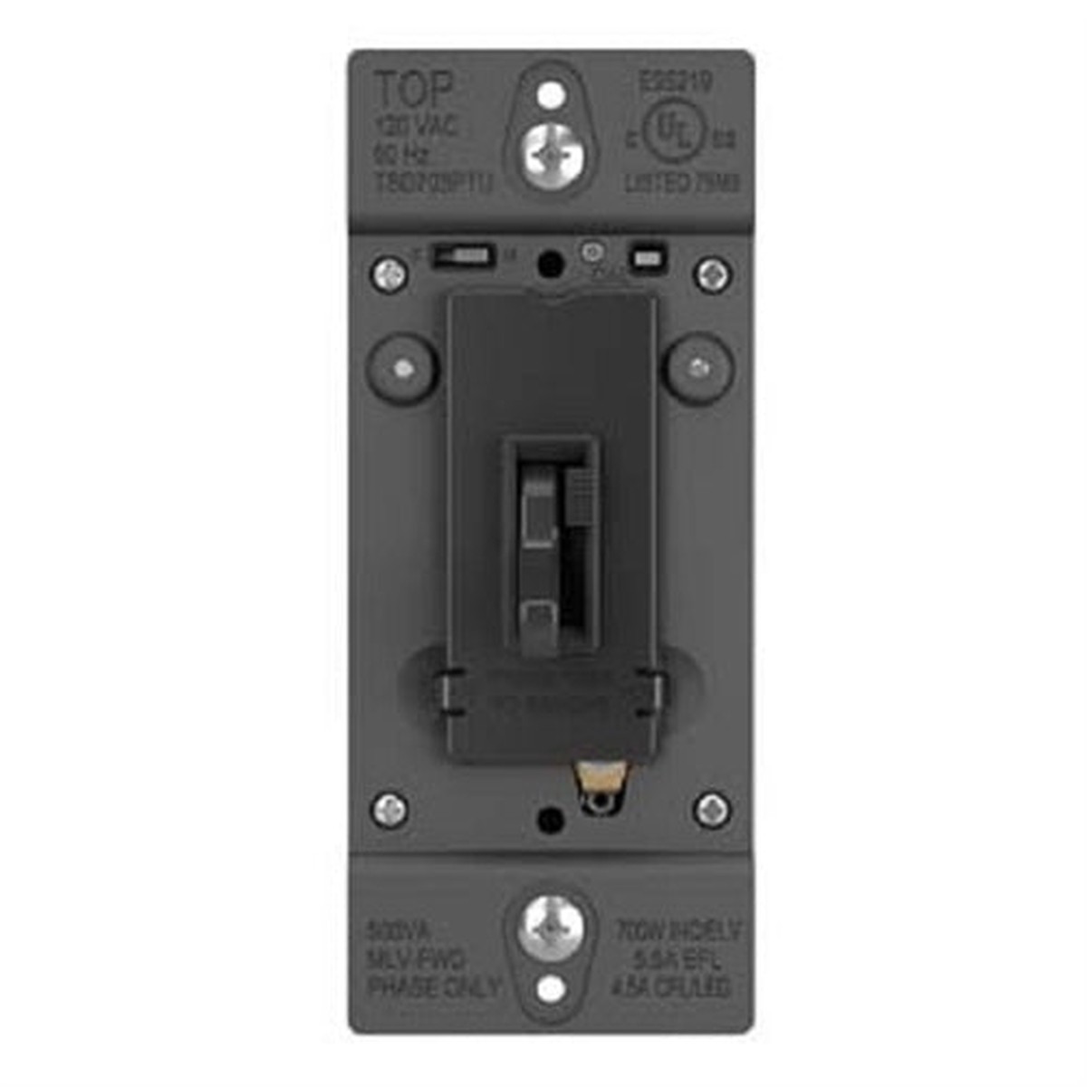 Wattstopper TradeMaster Tru-Universal Single Pole/3-Way Toggle Slide Dimmer, 450W, Preset, Black, TSD703PTUBK