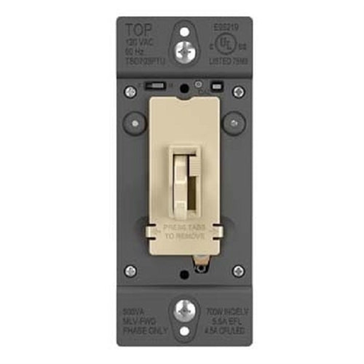 Wattstopper TradeMaster Tru-Universal Single Pole/3-Way Toggle Slide Dimmer, 450W, Preset, Ivory, TSD703PTUI