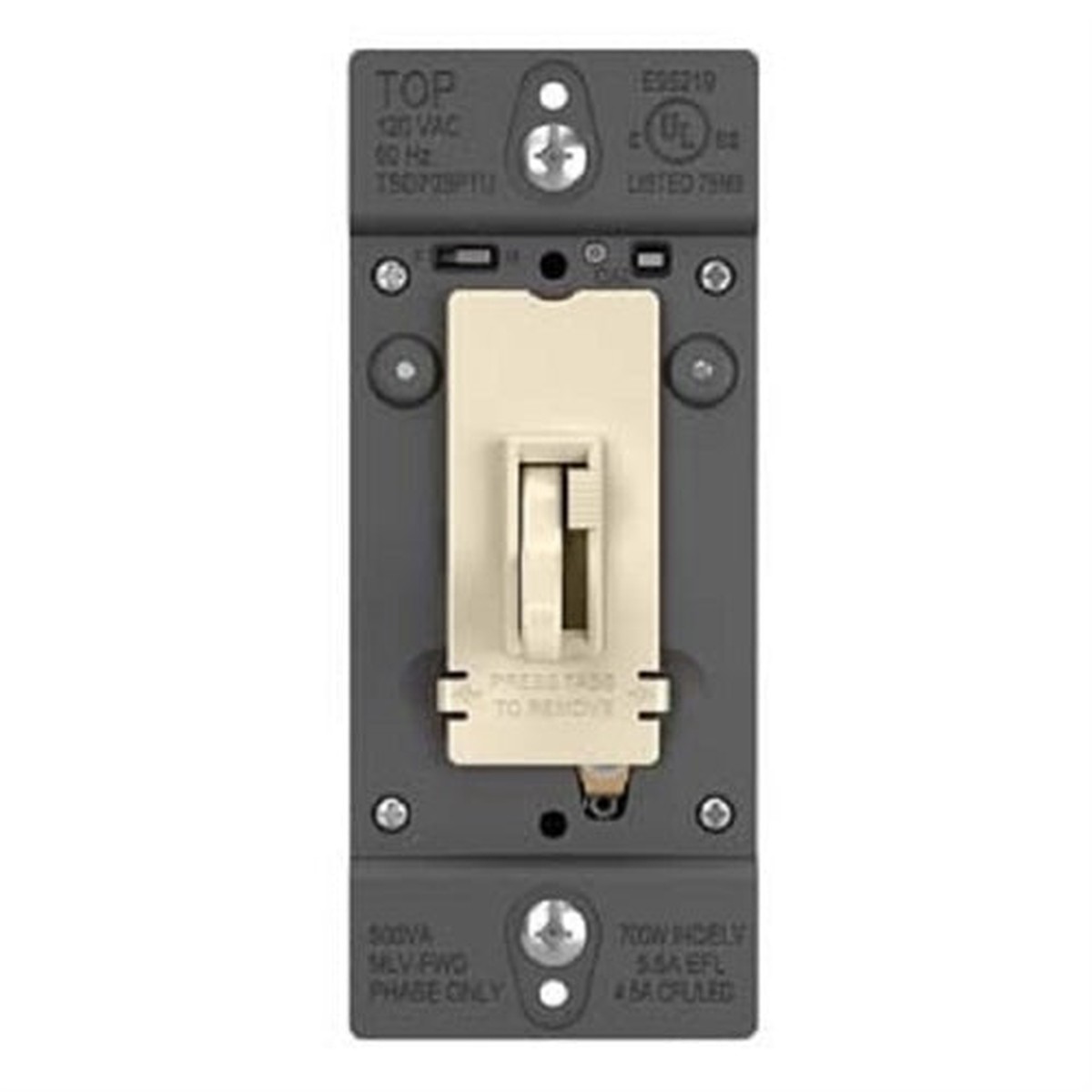 Wattstopper TradeMaster Tru-Universal Single Pole/3-Way Toggle Slide Dimmer, 450W, Preset, Light Almond, TSD703PTULA
