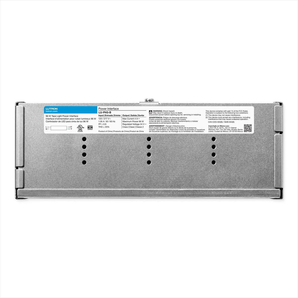 Lutron 96W Hardwired Power Interface with Flying Leads, works with Lumaris RGB + Tunable White LED Tape Light, 120/277V Input, 24V Output, LU-PH3-B