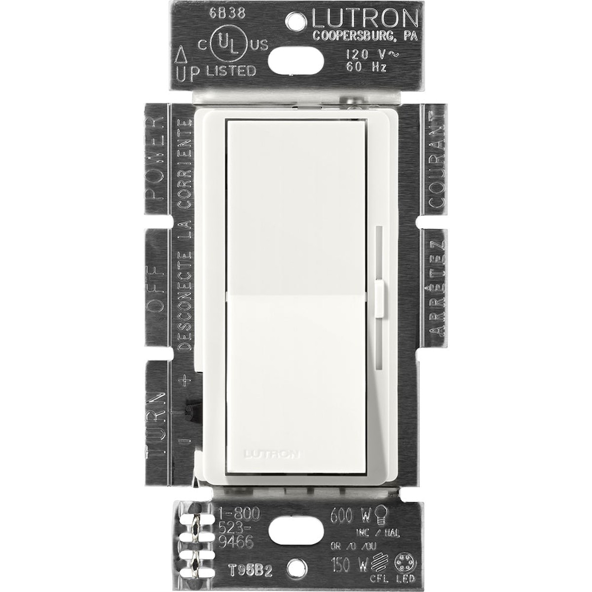 Lutron Diva 0-10V Dimmer, 8A, 120-277V, Single-Pole/3-Way, Architectural White, DVSCSTV-RW