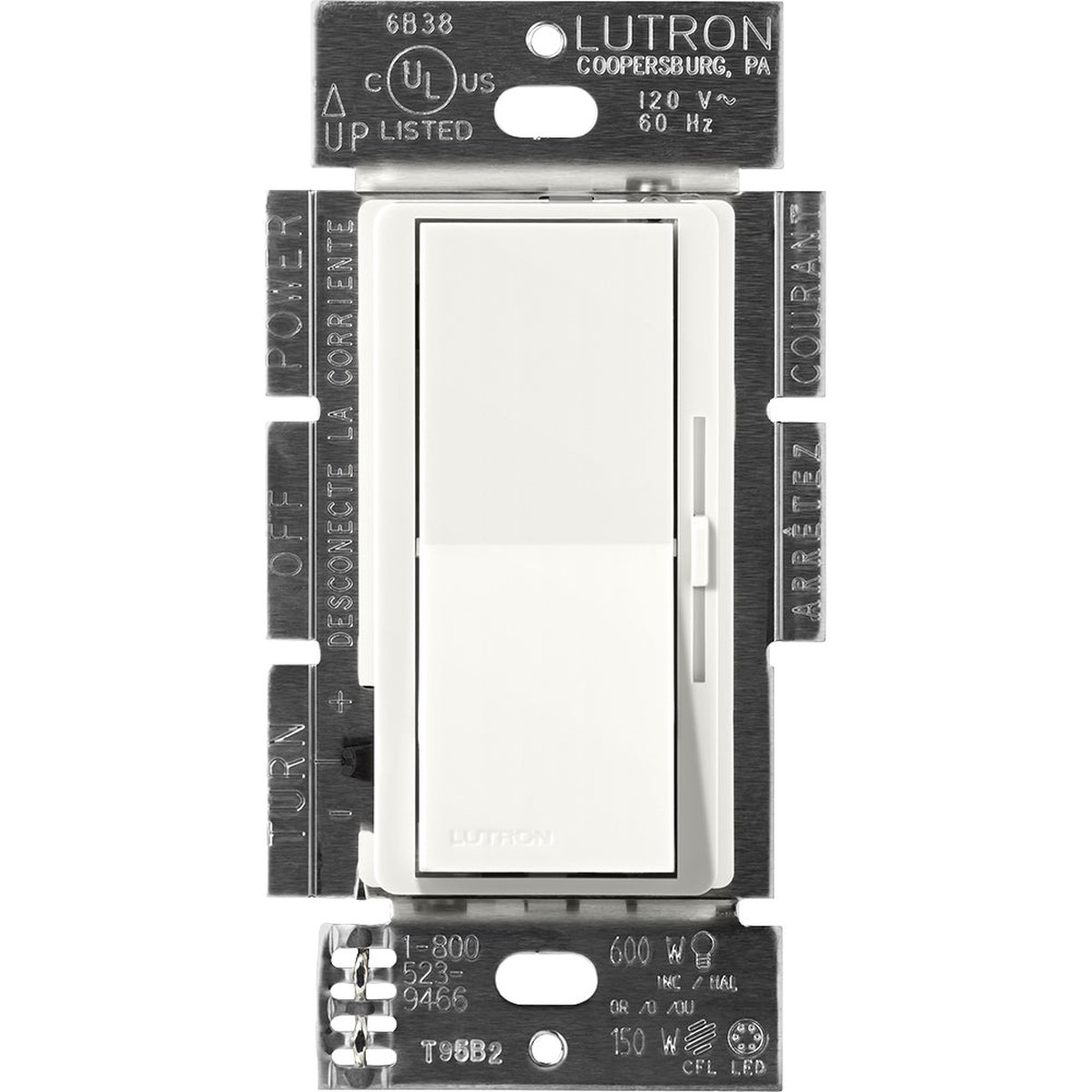 Lutron Diva 0-10V Dimmer, 8A, 120-277V, Single-Pole/3-Way, Glacier White, DVSCSTV-GL